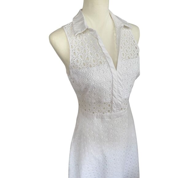 Guess White Eyelet Lace Cutout Sleeveless Summer Fit and Flair Cotton Dress Sz 6 - Picture 3 of 16